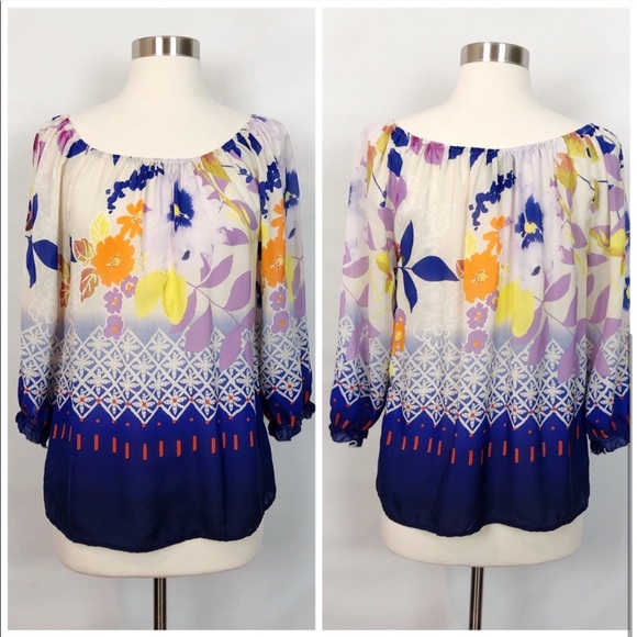 Fei Anthropologie Floral Foliage Off Shoulder Silk Top - Picture 6 of 13